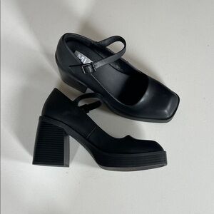 MIA Black Square-Toe Mary Jane Block Heels